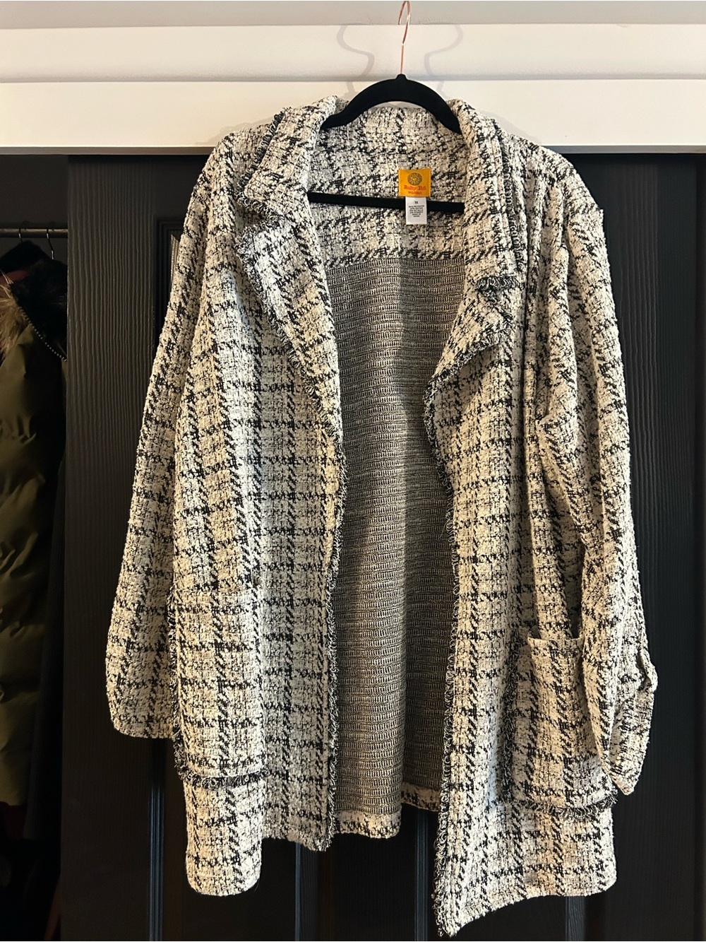 Cozy Plaid Open-Front Cardigan Jacket - Black & Cream